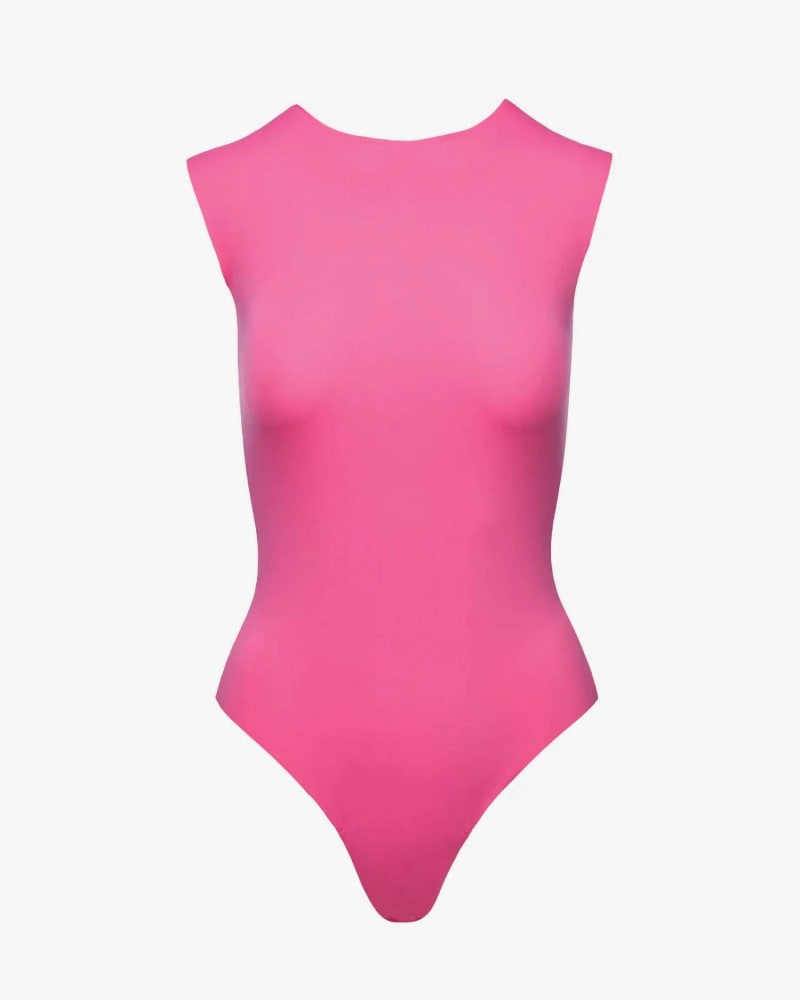 Front of a size L Classic Muscle Bodysuit in Commando Pink in Commando Pink by Commando. | dia_product_style_image_id:333591